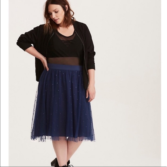torrid Dresses & Skirts - Torrid embroidered blue elastic mesh midi skirt